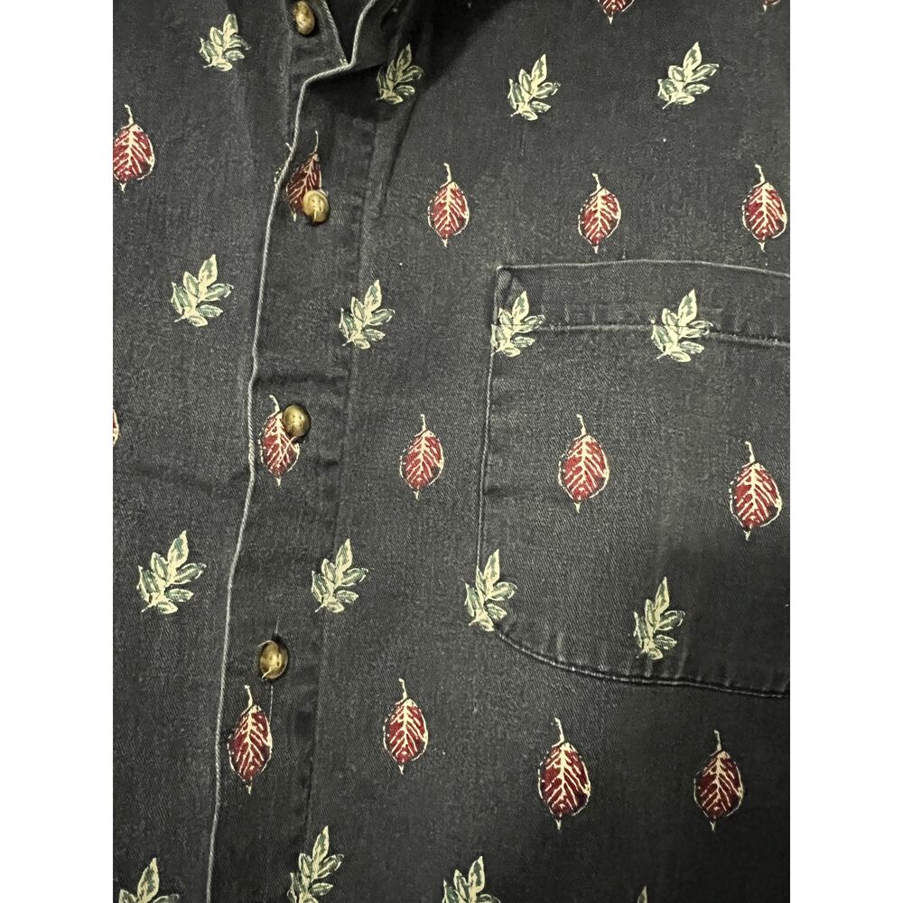 The Nature Company Size XL 90's Leaf Denim Collar Button Up Long Sleeve Shirt - Picture 4 of 5